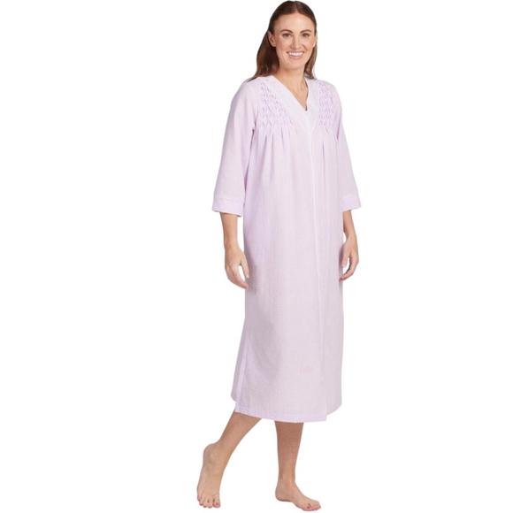 Miss Elaine Purple White Gingham Seersucker Full Zip Long Robe Size Large - Picture 2 of 7
